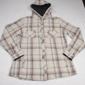 Kuhl Womens Plaid Jacket size Small Beige Plaid Kleo‎ Hooded Snap Up Sweater